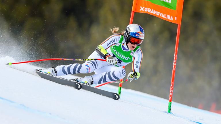 Emma Aicher beim Super G der Damen am 01.03.2026 in Soldeu. 