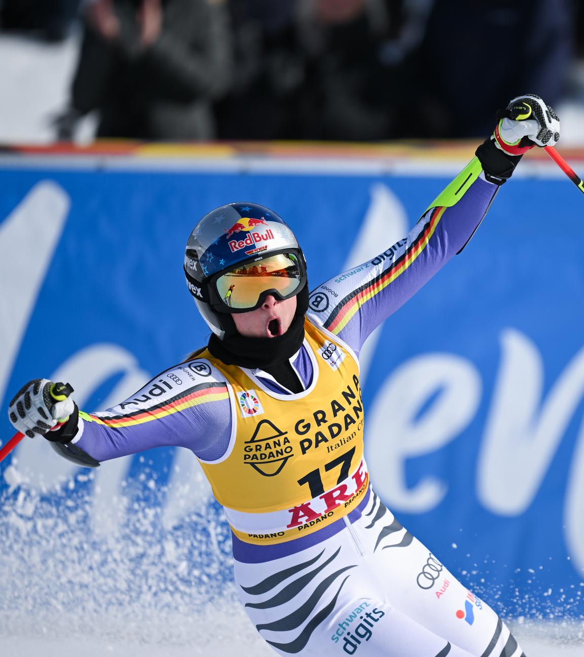 Emma Aicher im zweiten Lauf des Riesenslaloms der Frauen beim Audi FIS Ski World Cup 2025/26.