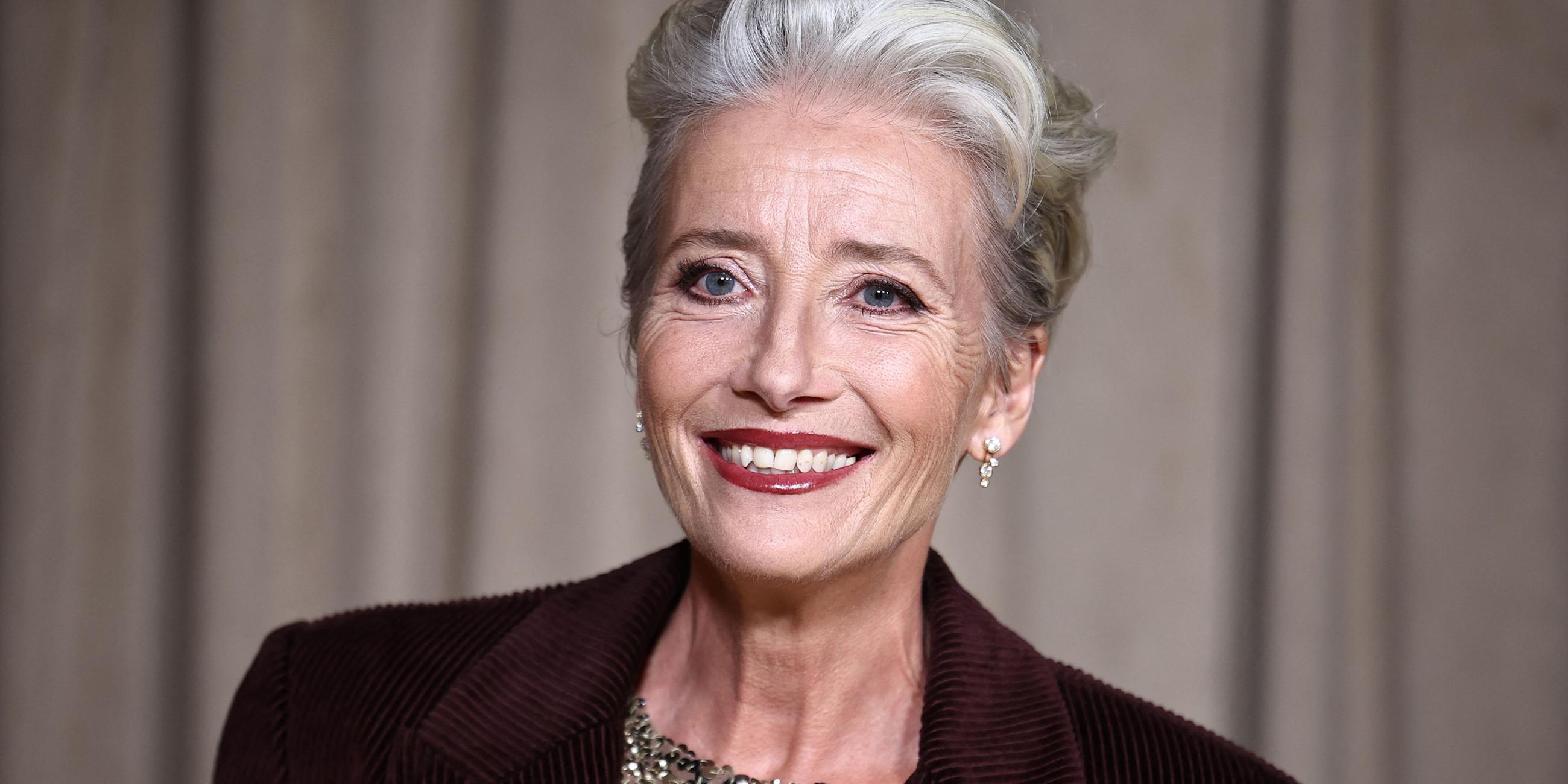 Die britische Schauspielerin Emma Thompson trifft am 3. Oktober 2025 im Natural History Museum in London zur Preisverleihung „The Albies“ der Clooney Foundation ein.