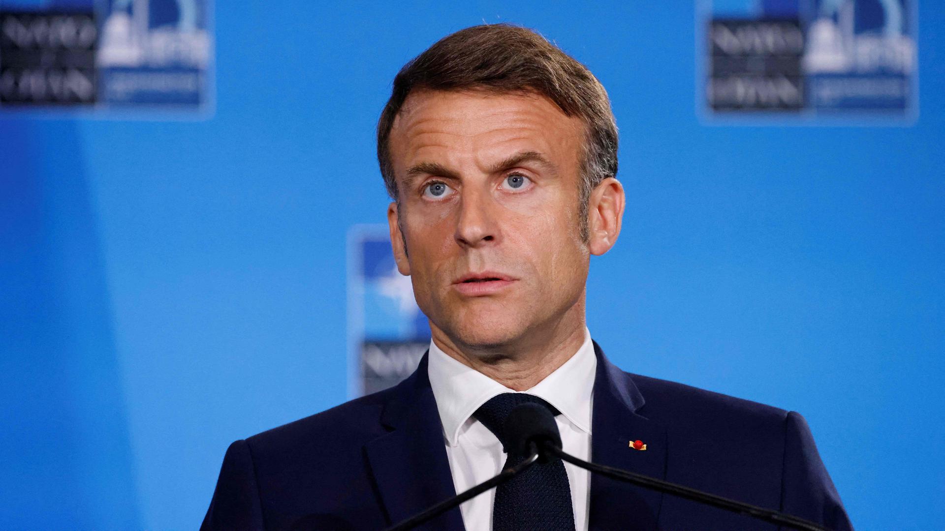 Emmanuel Macron nimmt am NATO Gipfel am 11.07.2024 teil.