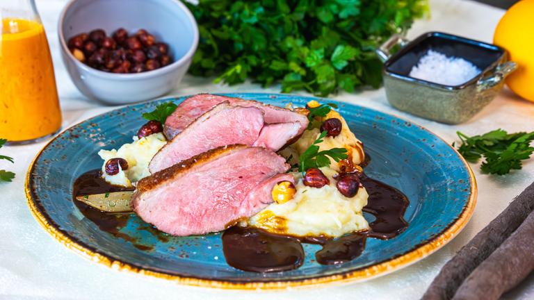 Entenbrust mit Schwarzwurzelpüree