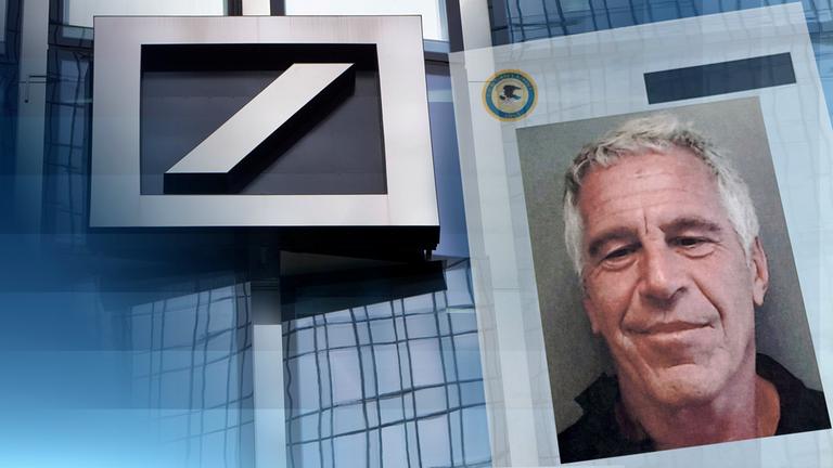 Jeffrey Epstein, im Hintergrund ein Gebäude der Deutschen Bank