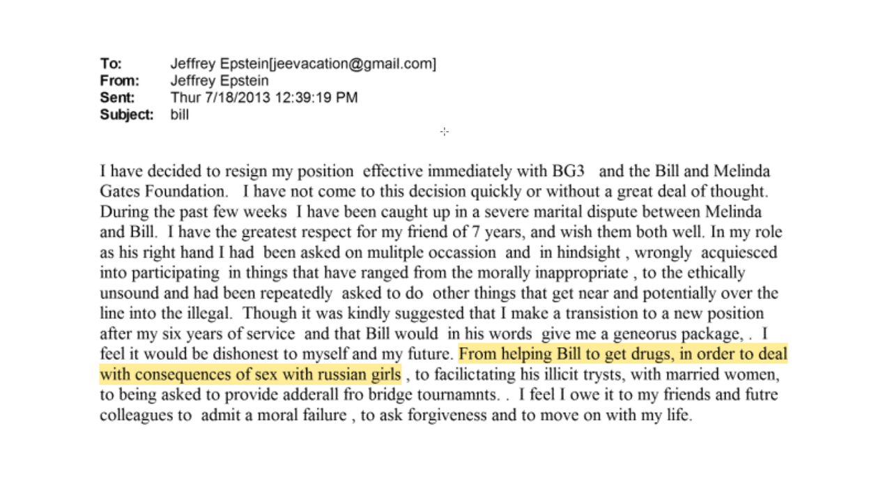 In einem E-Mail-Entwurf den Jeffrey Epstein an sich selbst gesendet hat, spricht er von Bill Gates.