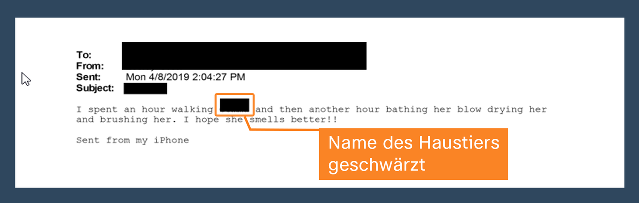 Anders als bei den Opfern wurde der Name eines Haustiers in den Akten geschwärzt.