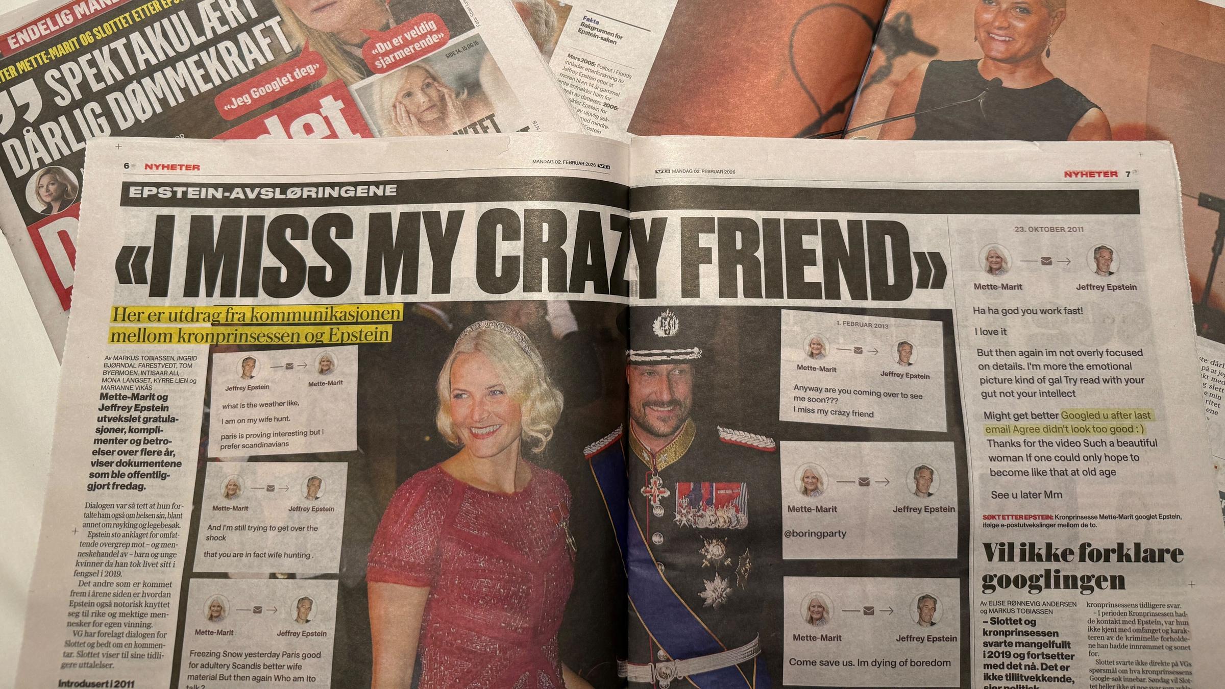 Norwegische Zeitung mit der Headline "I miss my crazy friend"