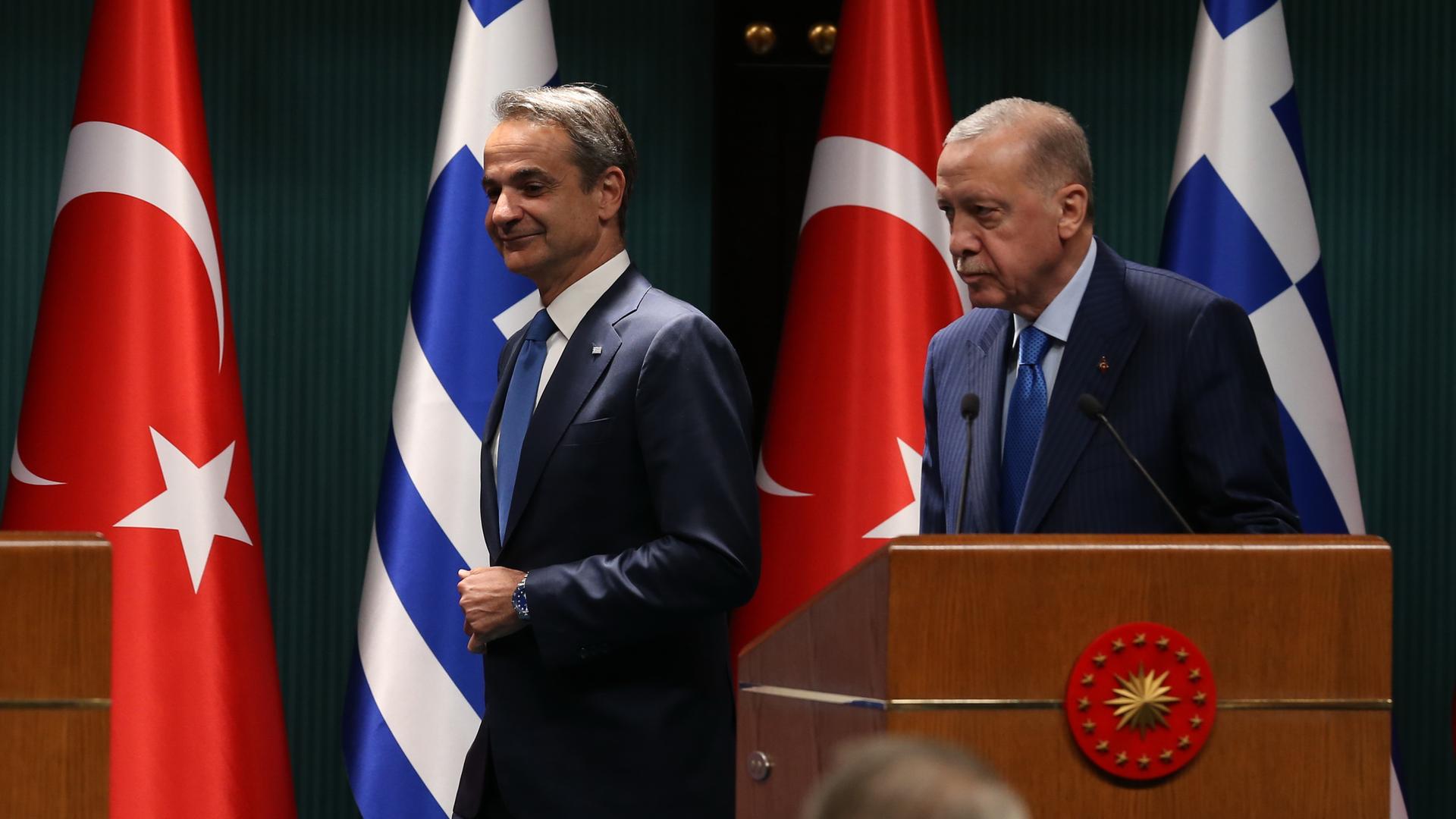 Der türkische Präsident Recep Tayyip Erdogan und der griechische Premierminister Kyriakos Mitsotakis gaben nach ihrem Treffen im Präsidentenpalast in Ankara eine Pressekonferenz.