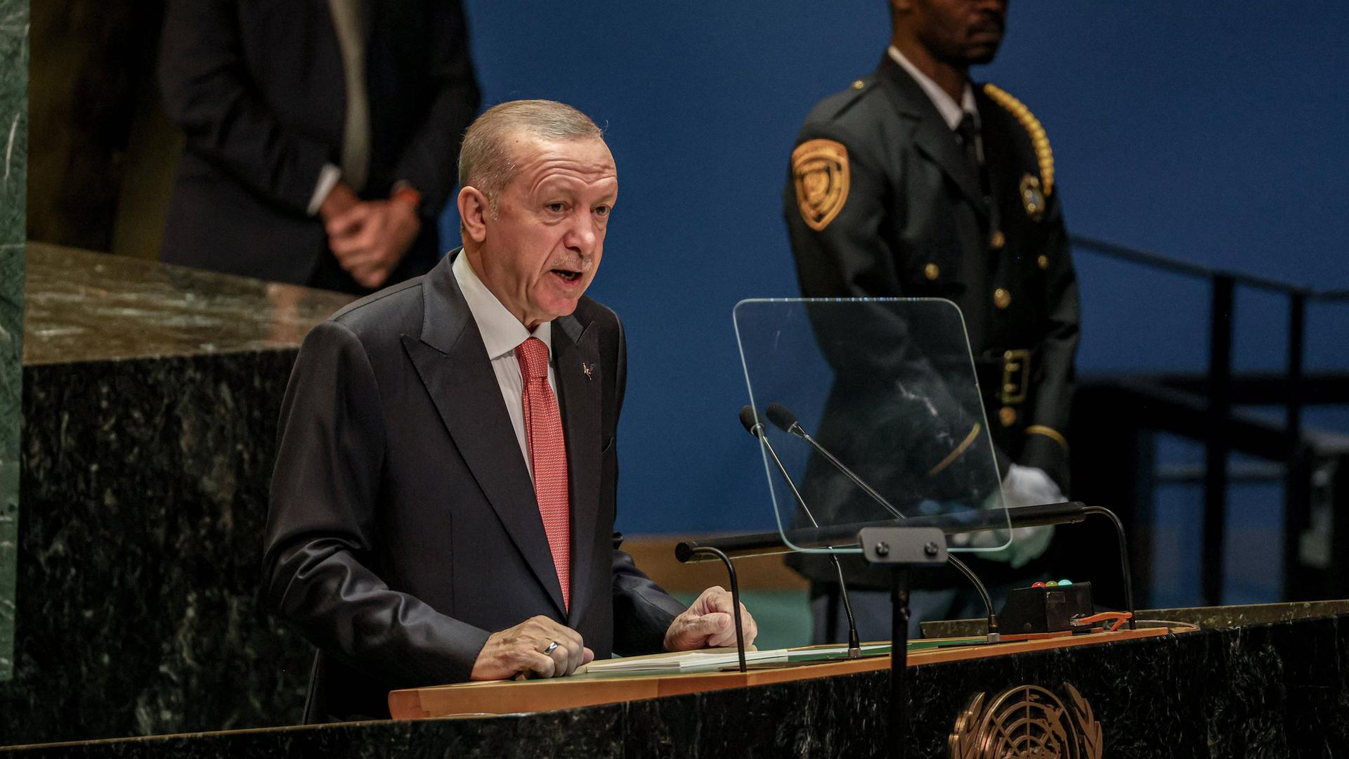 Recep Tayyip Erdogan spricht vor der UN-Vollversammlung.
