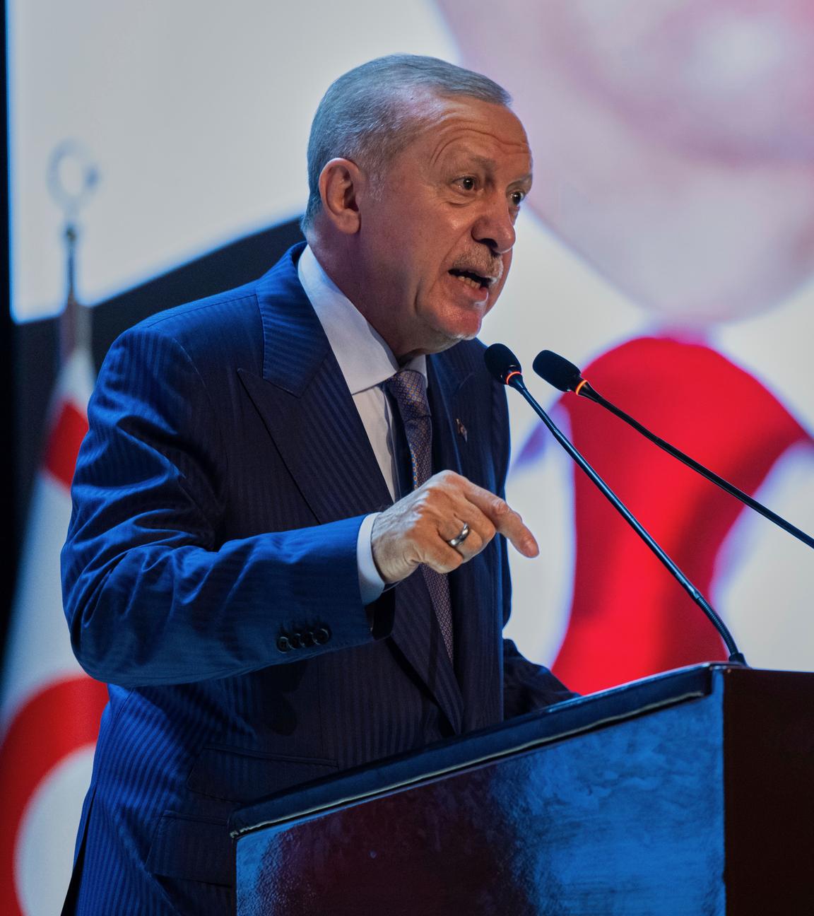 Der türkische Präsident Recep Tayyip Erdogan spricht am 51. Jahrestag der Invasion Zyperns in in Nikosia.