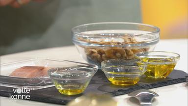 Walnüsse, Fisch und Öle als Omega-3-Quellen im Überblick.