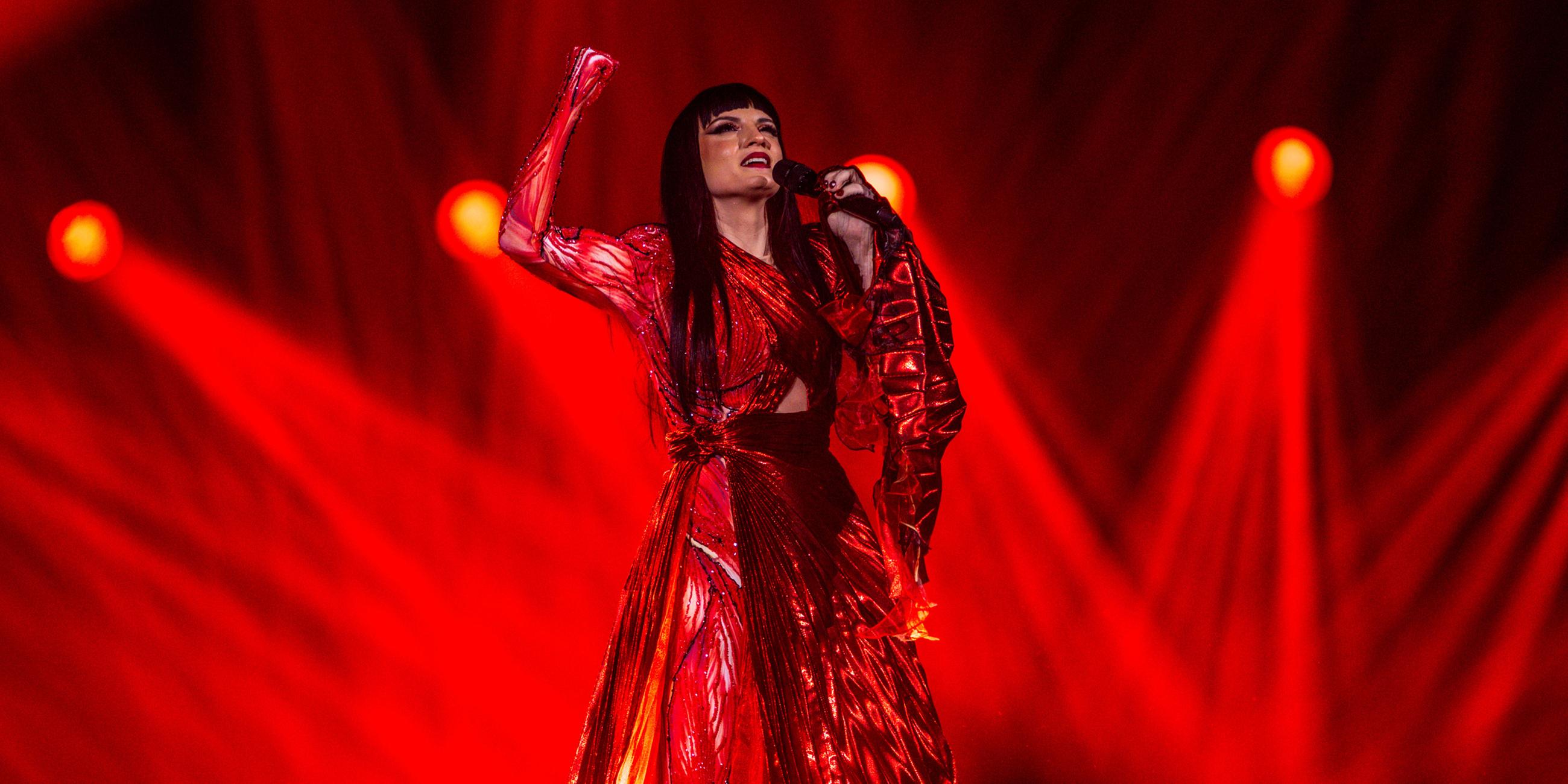 Eurovision Song Contest: die albanische Sängerin Shkodra Elektronike performt am 15.05.2025 in Basel, Schweiz.
