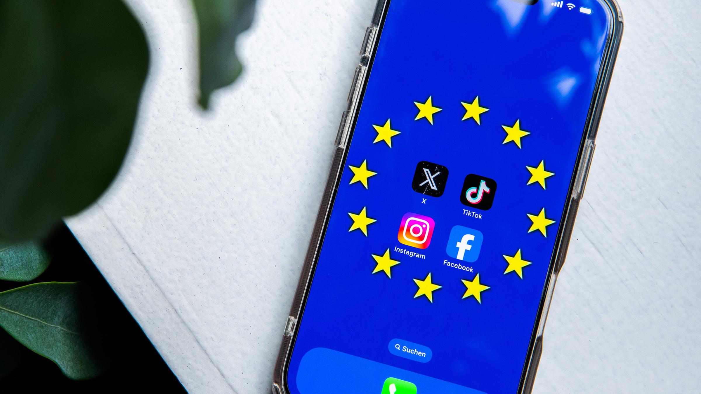 Die Logos von Facebook, Instagram, X und TikTok sind auf einem Smartphone zu sehen. (Archiv)