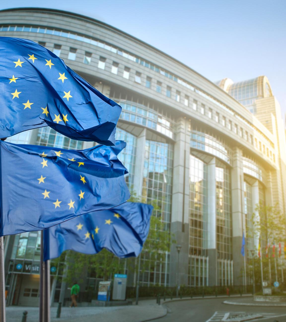 EU-Flaggen vor dem Europäischen Parlament in Brüssel