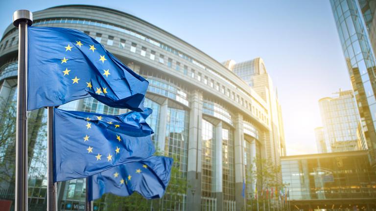 EU-Flaggen vor dem Europäischen Parlament in Brüssel