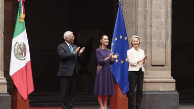Claudia Sheinbaum zwischen Antonio Costa und Ursula von der Leyen