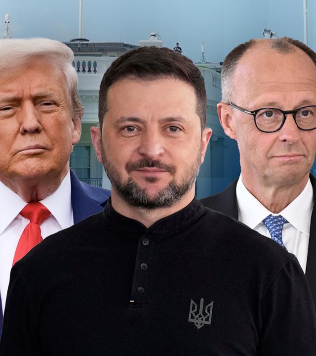 Donald Trump und Wolodymyr Selenskyj stehen vor dem weißen Haus. 