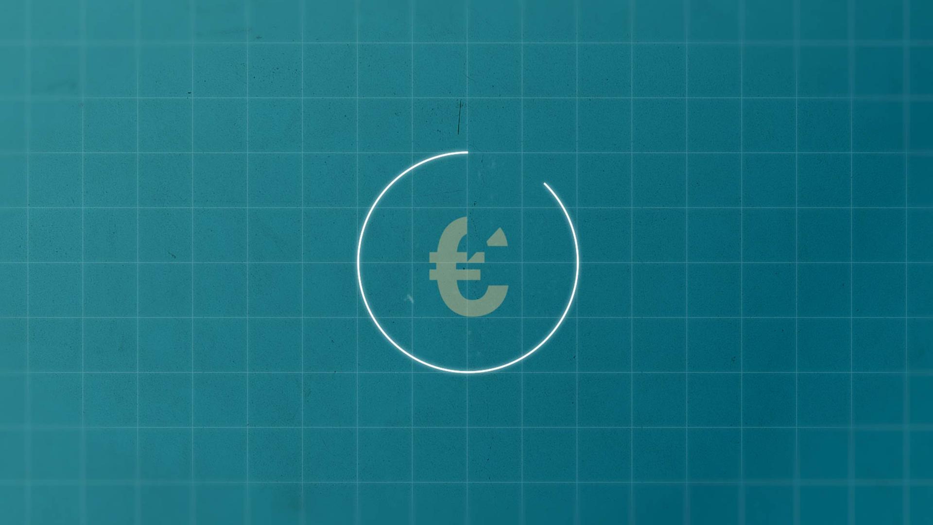 Auf der Illustration ist eine Münze mit einem Euro Zeichen in der Mitte. Die Münze und das Euro Zeichen bröckeln oben rechts.