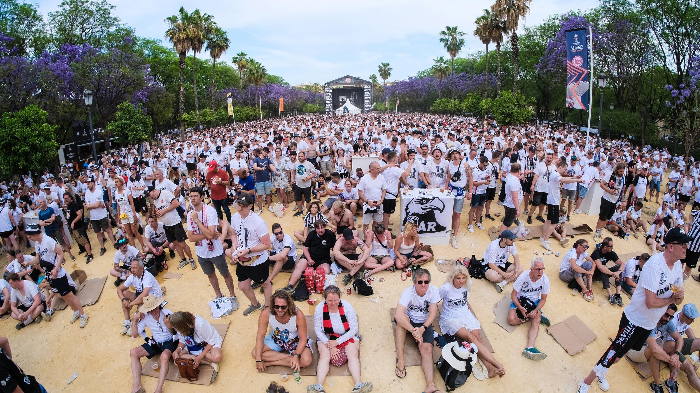 Public Viewing unter Palmen: Frankfurter Fans in Sevilla.