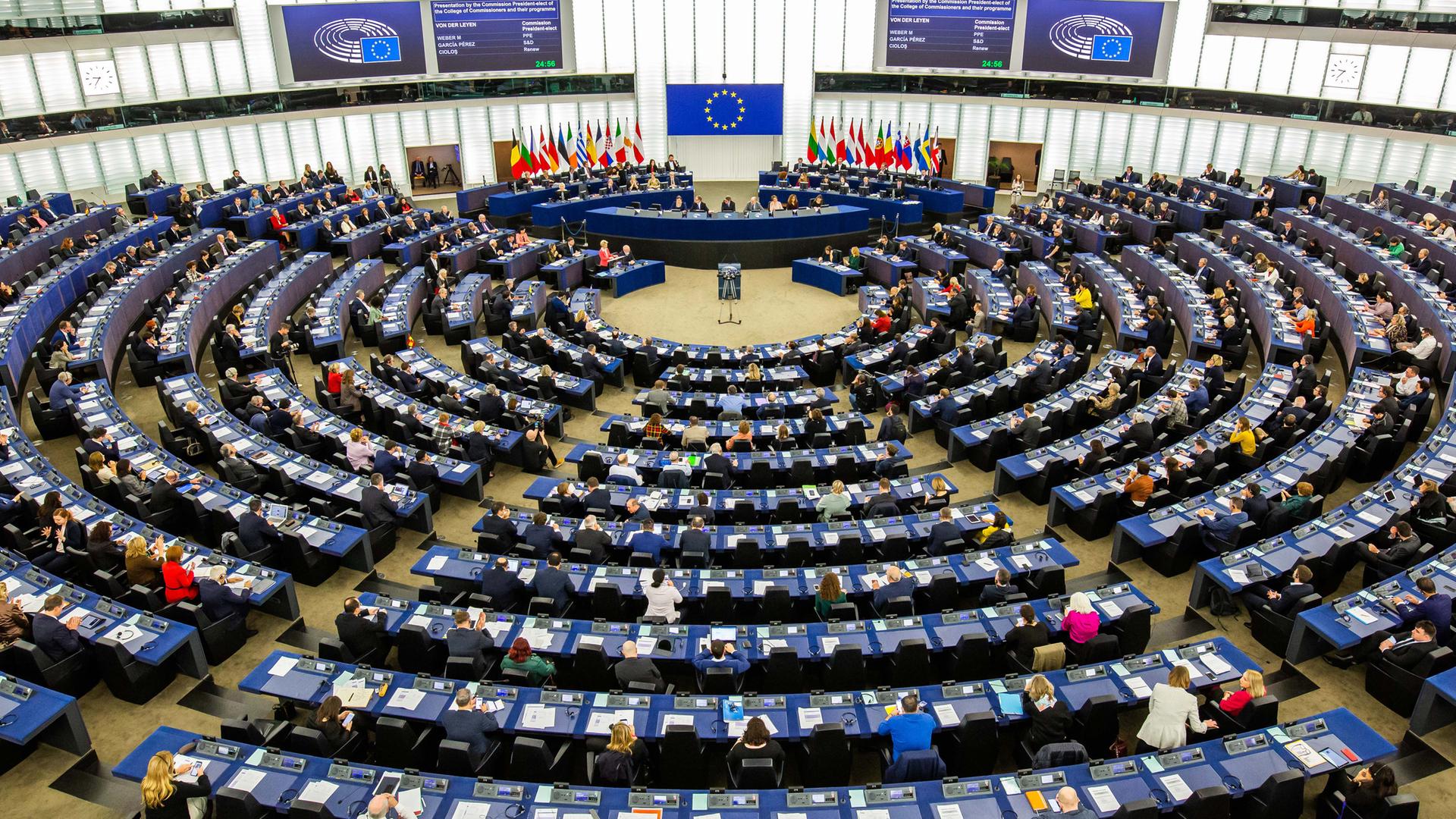 Der Sitzungssaal im Europäischen Parlament in Straßburg.