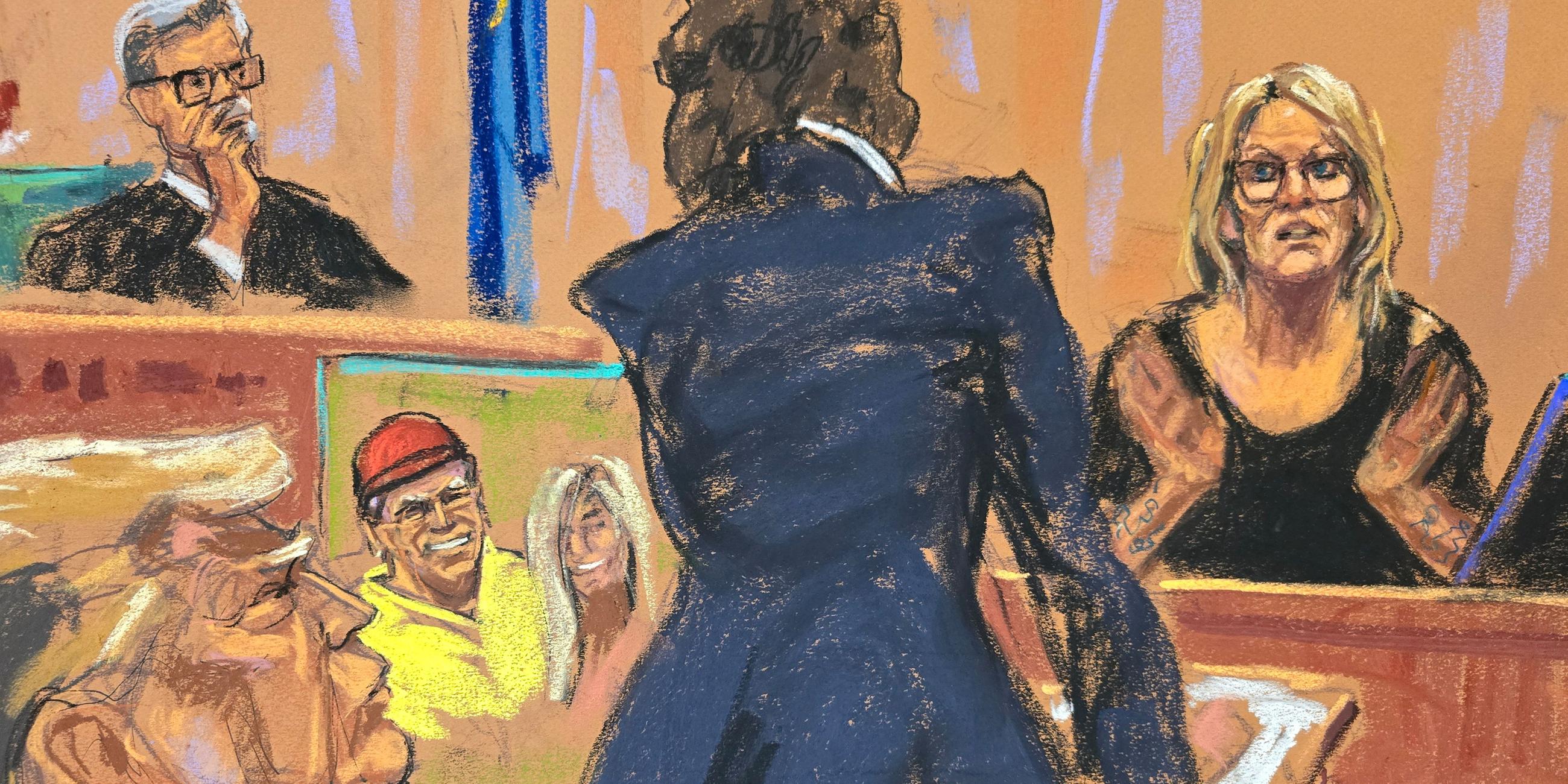 Stormy Daniels wird von der Staatsanwältin Susan Hoffinger vor Richter Juan Merchan während des Strafverfahrens gegen den ehemaligen US-Präsidenten Donald Trump wegen des Vorwurfs verhört