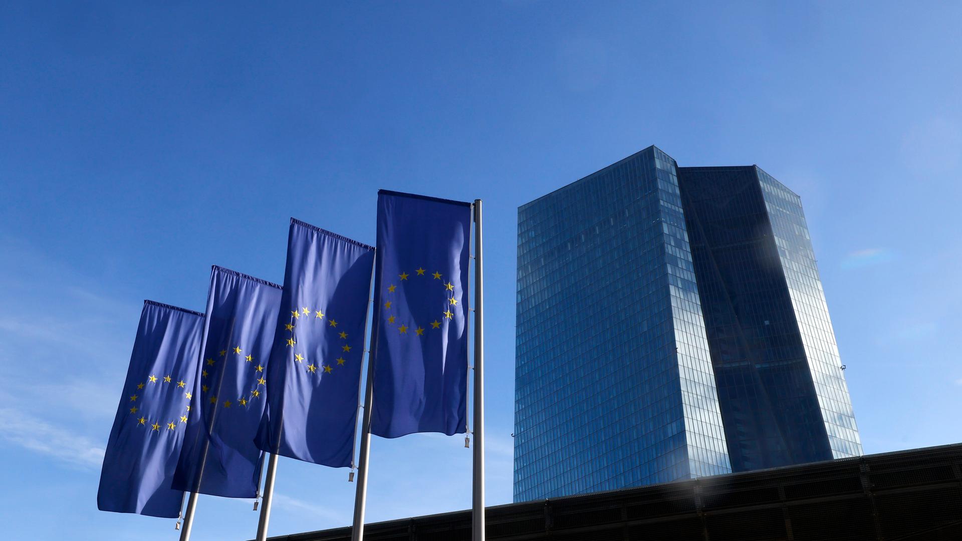 Die Zentrale der EZB in Frankfurt am Main vor der Pressekonferenz der Europaeischen Zentralbank in der EZB in Frankfurt. 