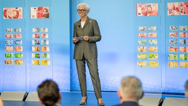 Christine Lagarde, die Präsidentin der Europäischen Zentralbank stellt die möglichen neuen Designs für die Euroscheine vor.