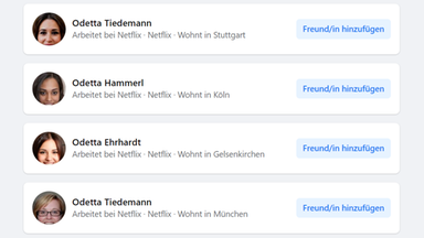 Mehrere Fake-Profile bei Facebook mit dem Namen "Odetta"