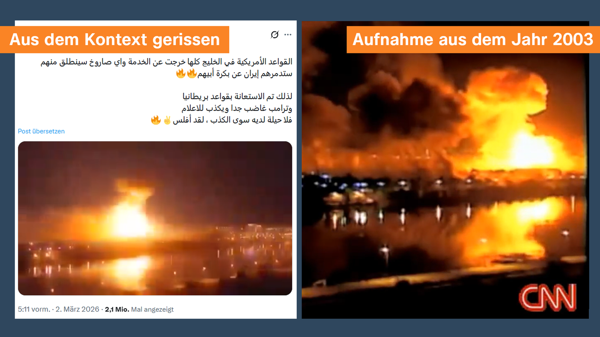 Aufnahmen aus dem Irak-Krieg 2003 werden als aktuelle Videos gepostet