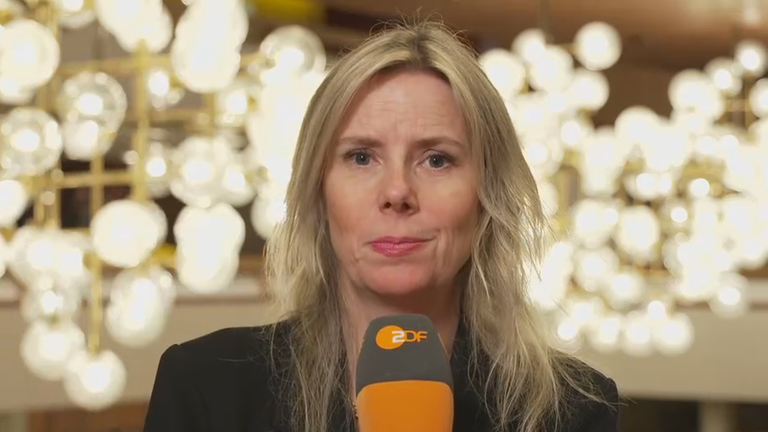 ZDF-Korrespondentin Britta Buchholz auf dem Dreikönigstreffen der FDP in Stuttgart