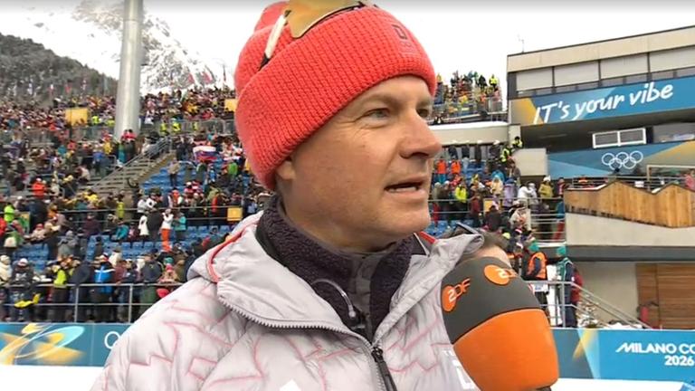 Biathlon Sportdirektor Felix Bitterling im ZDF-Interview nach der Olympia-Staffel in Antholz