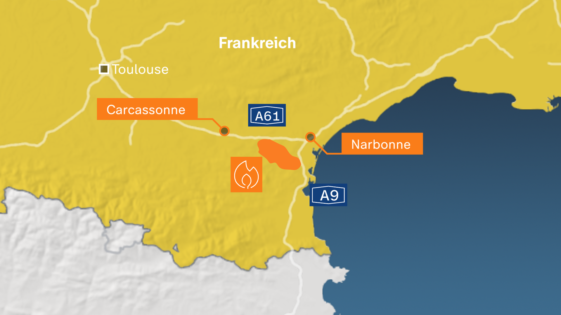 Karte zeigt die Lage des Feuers in Südfrankreich