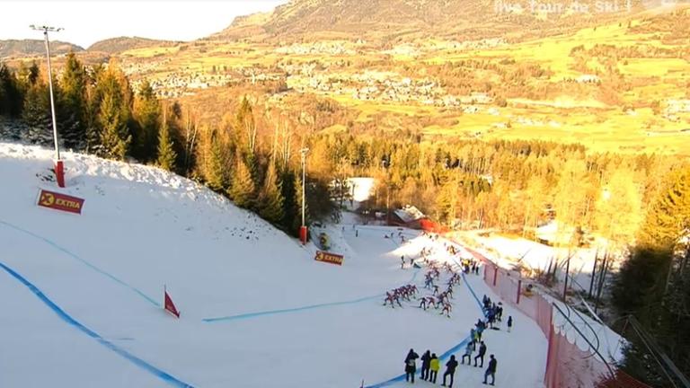 Final Climb der Langläufer auf die Alpe Cermis bei der Tour de Ski.