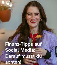 Sina Mainitz hält eine Blume in der Hand; Schrift: Finanz-Tipps auf Social Media