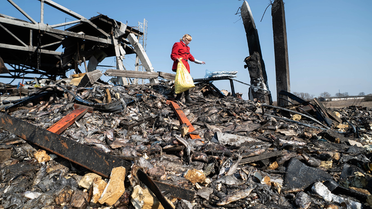 Berge von Fisch in einer zerstörten Fabrik