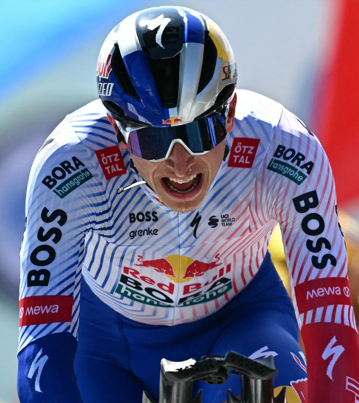 Florian Lipowitz vom Red Bull - BORA - Hansgrohe Team während der 13. Etappe der Tour de France in den Pyrenäen am 18.07.2025.