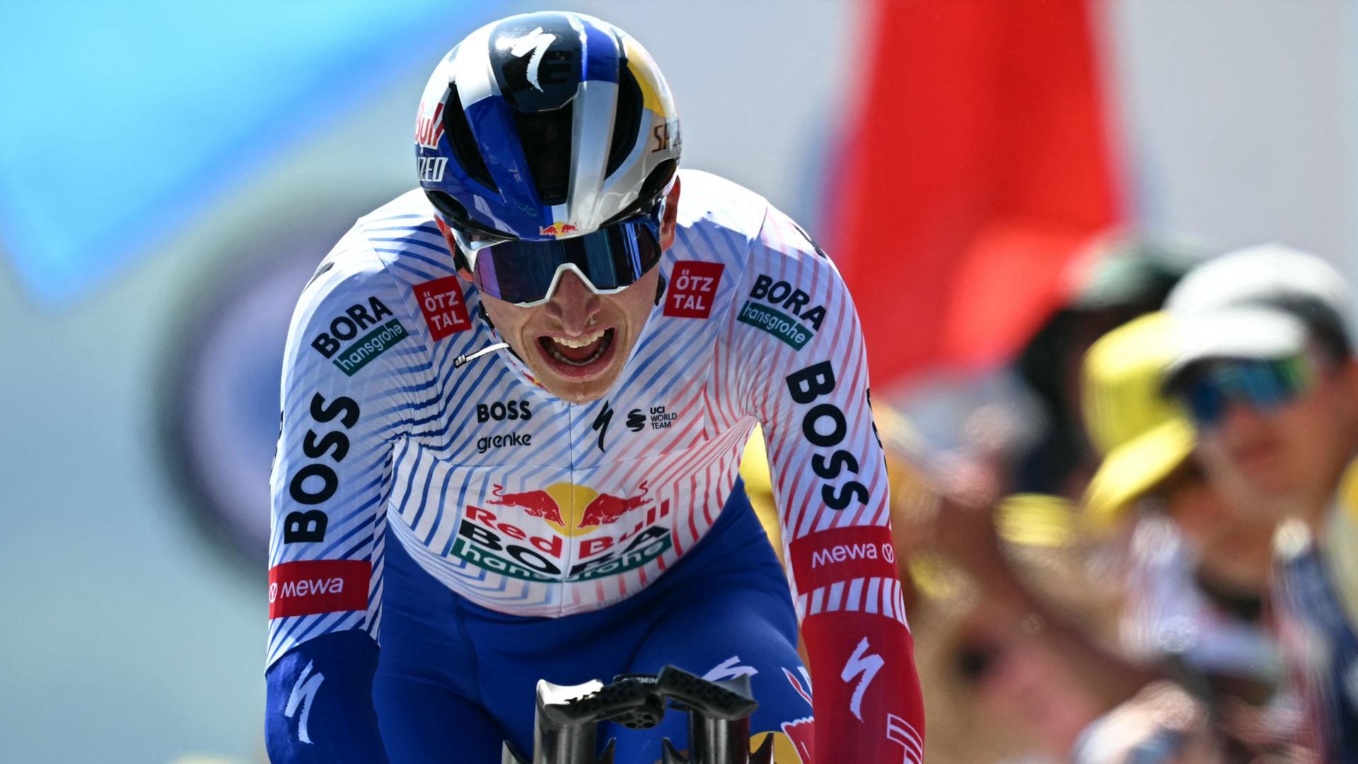 Florian Lipowitz vom Red Bull - BORA - Hansgrohe Team während der 13. Etappe der Tour de France in den Pyrenäen am 18.07.2025.