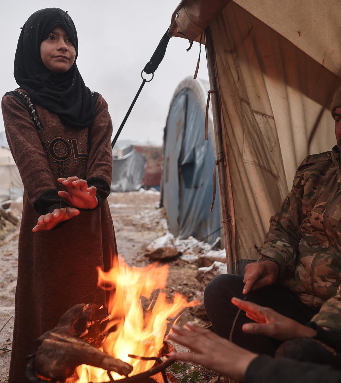 Winterwetter in Flüchtlingslagern in Nordsyrien, aufgenommen am 05.02.2023