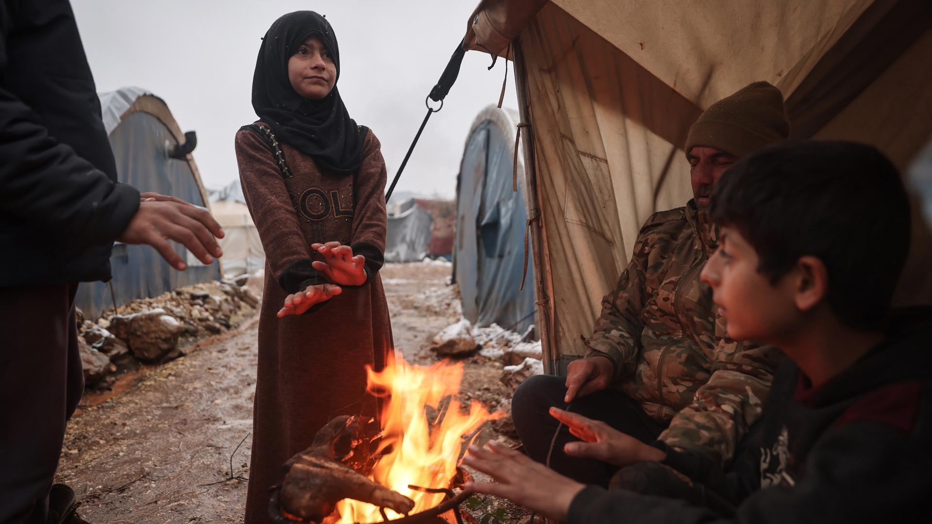 Winterwetter in Flüchtlingslagern in Nordsyrien, aufgenommen am 05.02.2023