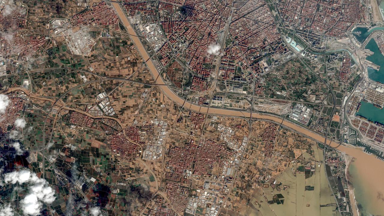 Satellitenbild von Valencia nach den Regenfällen vom 31. Oktober 2024