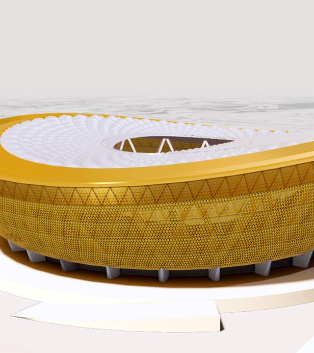 Ein 3D-Modell des Lusail-Stadions in Katar - Final-Stadion bei der umstrittenen Fußball-Weltmeisterschaft im Emirat.