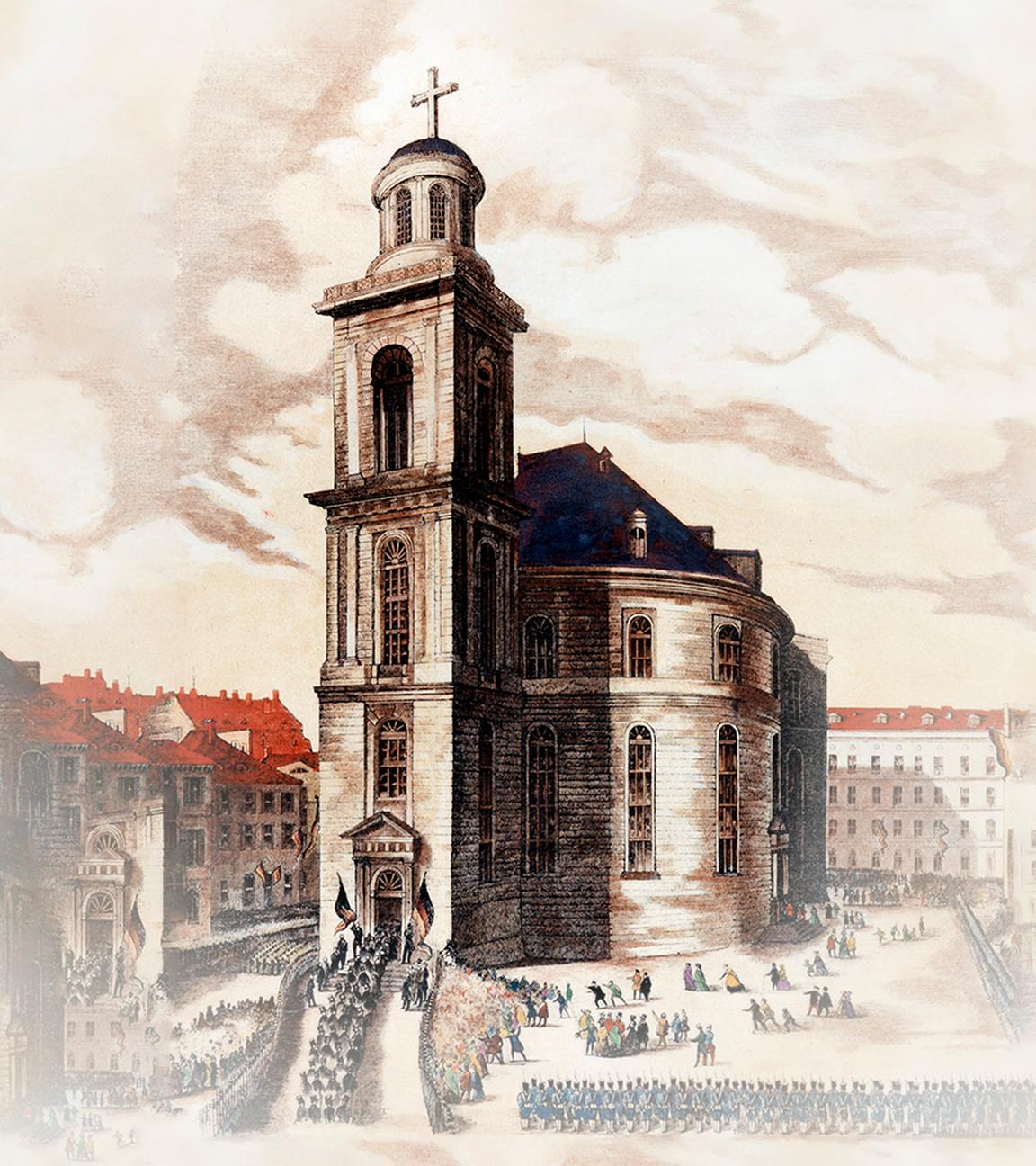 Der Einzug der Abgeordneten der Nationalversammlung in die Frankfurter Paulskirche am 18. Mai 1848.
