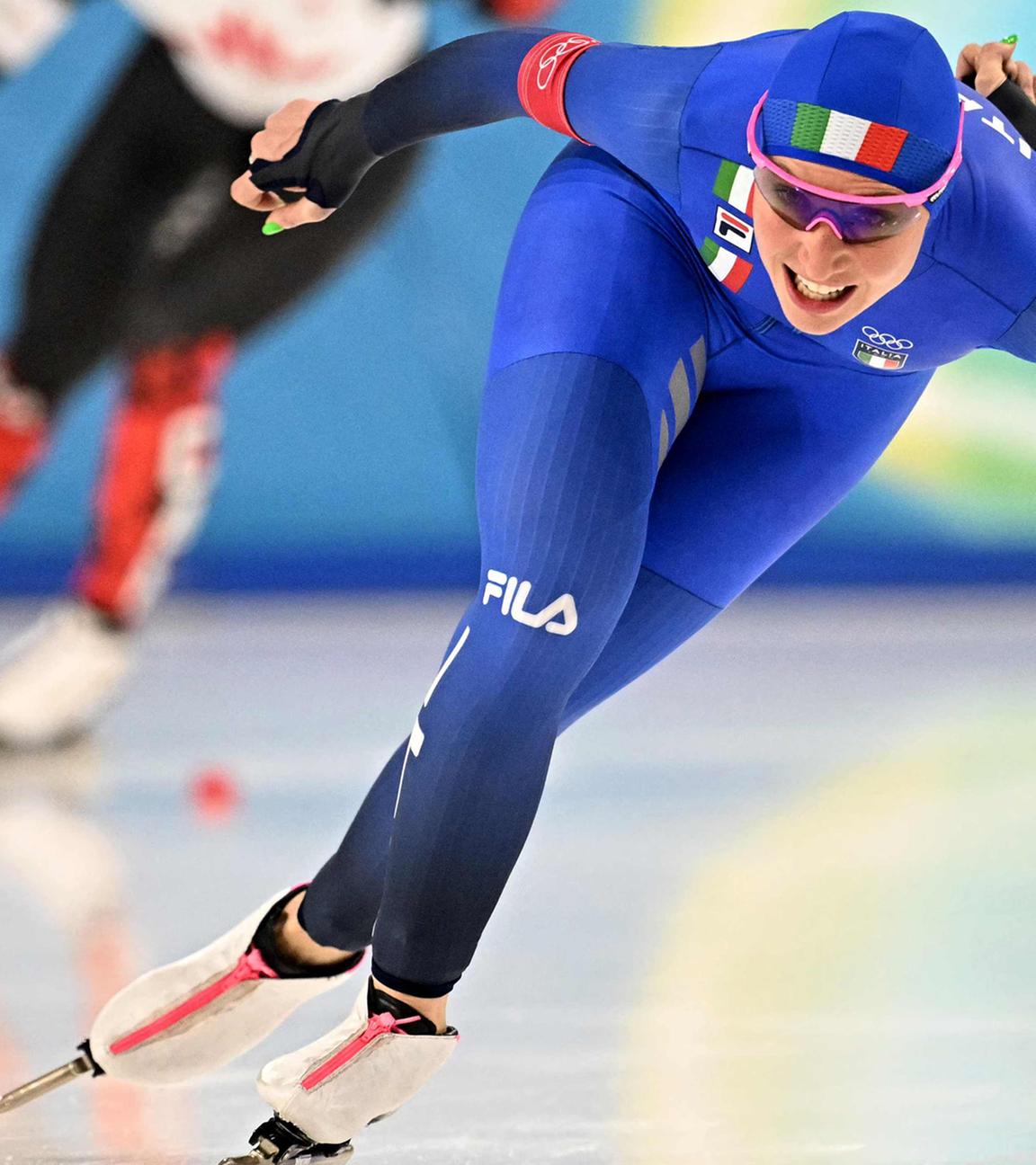 Italiens Francesca Lollobrigida in Aktion im 3000-Meter-Rennen der Frauen im Eisschnelllauf bei den Olympischen Winterspielen Milano Cortina 2026 im Mailänder Eisschnelllaufstadion.