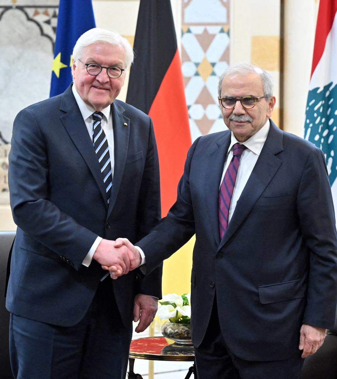 Libanin, Beirut: Bundespräsident Frank-Walter Steinmeier und Libanons Premierminister Nawaf Salam