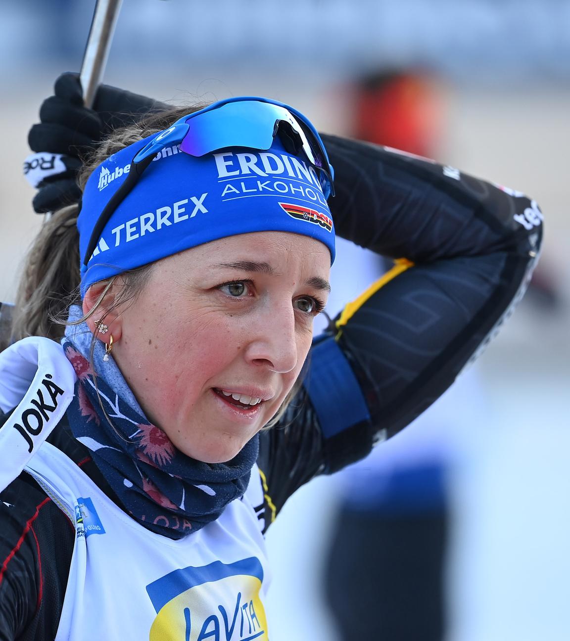 Biathletin Franziska Preuss am Schiessstand bei dem IBU Biathlon Weltcup in Ruhpolding am 16.01.2026.