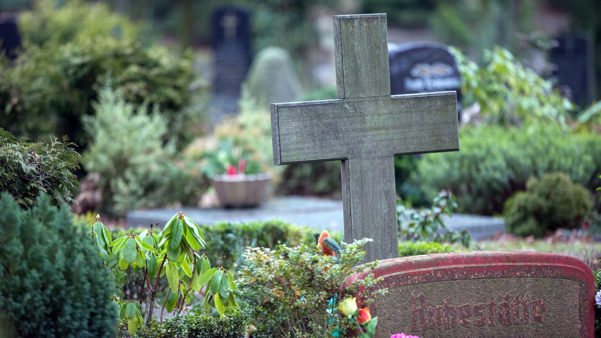Grabsteine stehen auf einem Friedhof