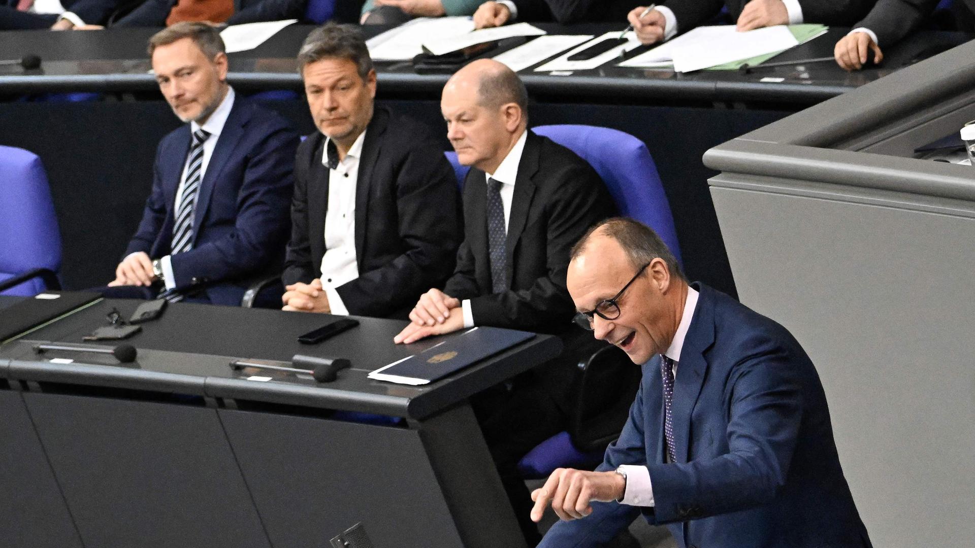 Friedrich Merz im Bundestag in Berlin, aufgenommen am 28.22.2023