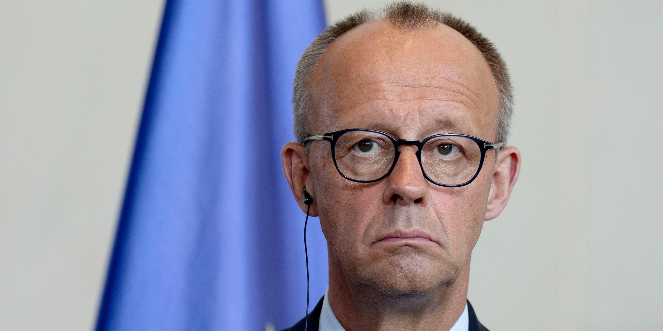Friedrich Merz beim Pressestatement zum virtuellen Treffen zur Ukraine im Bundeskanzleramt in Berlin am 13.08.2025