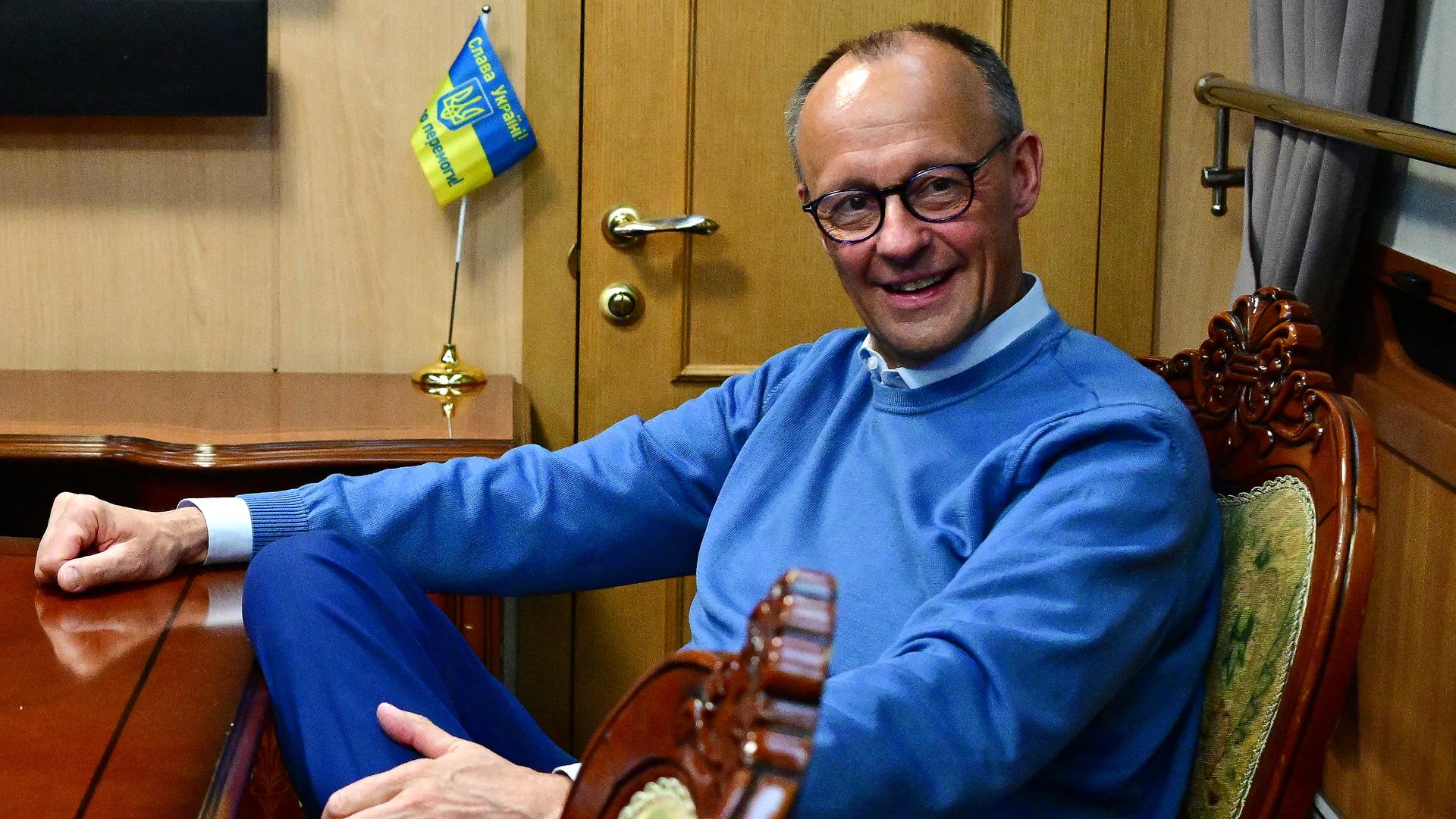 CDU-Chef Friedrich Merz, aufgenommen am 09.05.2025 in Kiew (Ukraine)