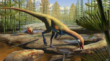 Diese undatierte künstlerische Darstellung zeigt, wie die Dinosaurier-Art Ahvaytum bahndooiveche vor etwa 230 Millionen Jahren ausgesehen haben könnte.