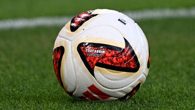 Der offizielle Spielball "Torfabrik Pro" von Adidas liegt auf dem Rasen am 22.08.2026 in Dortmund. 