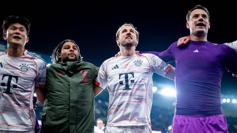 V.l.: Min-Jae Kim, Serge Gnabry, Harry Kane , Manuel Neuer 